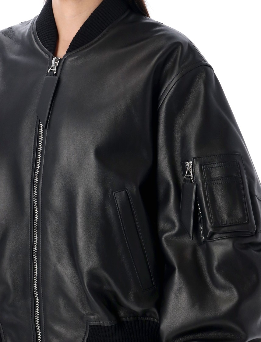 Attico Black Bomber Jacket With Zip Closure In Black