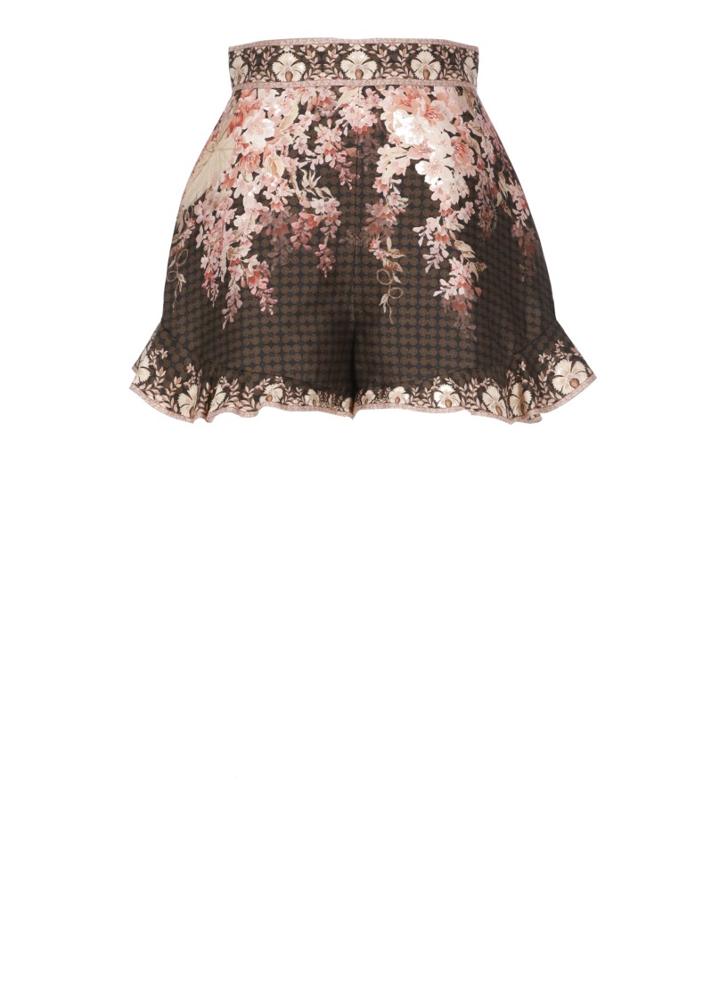 Shop Zimmermann Brown Silk And Cotton Floral Short