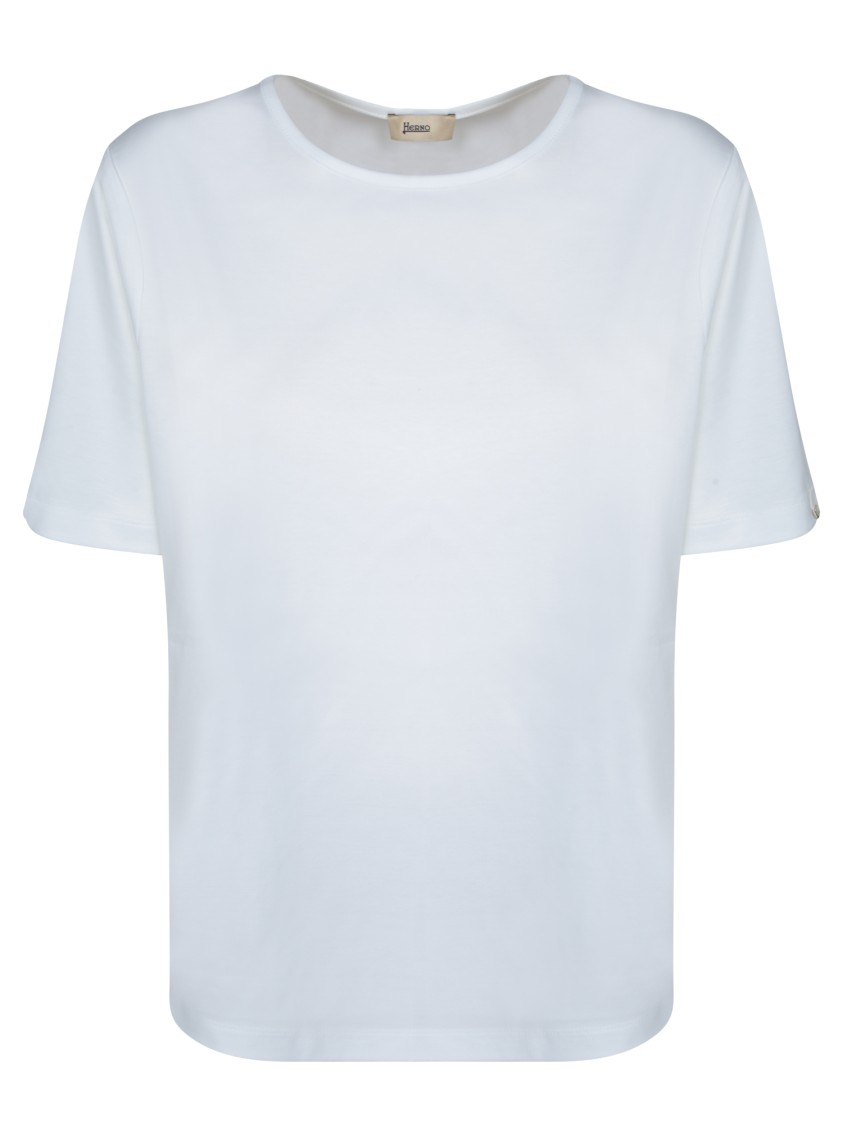 Herno T-shirt With Side Slits Button Details In White