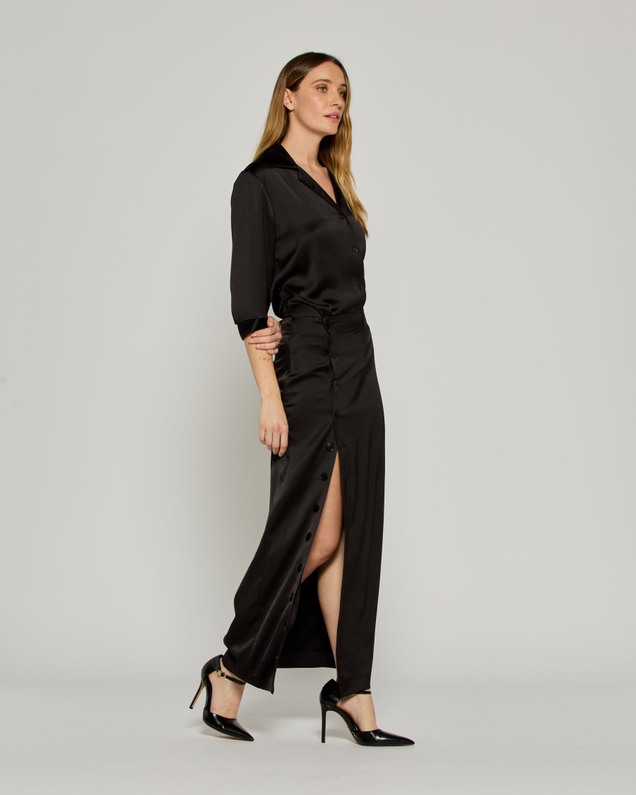 Serena Bute Button Through Skirt - Black In Black