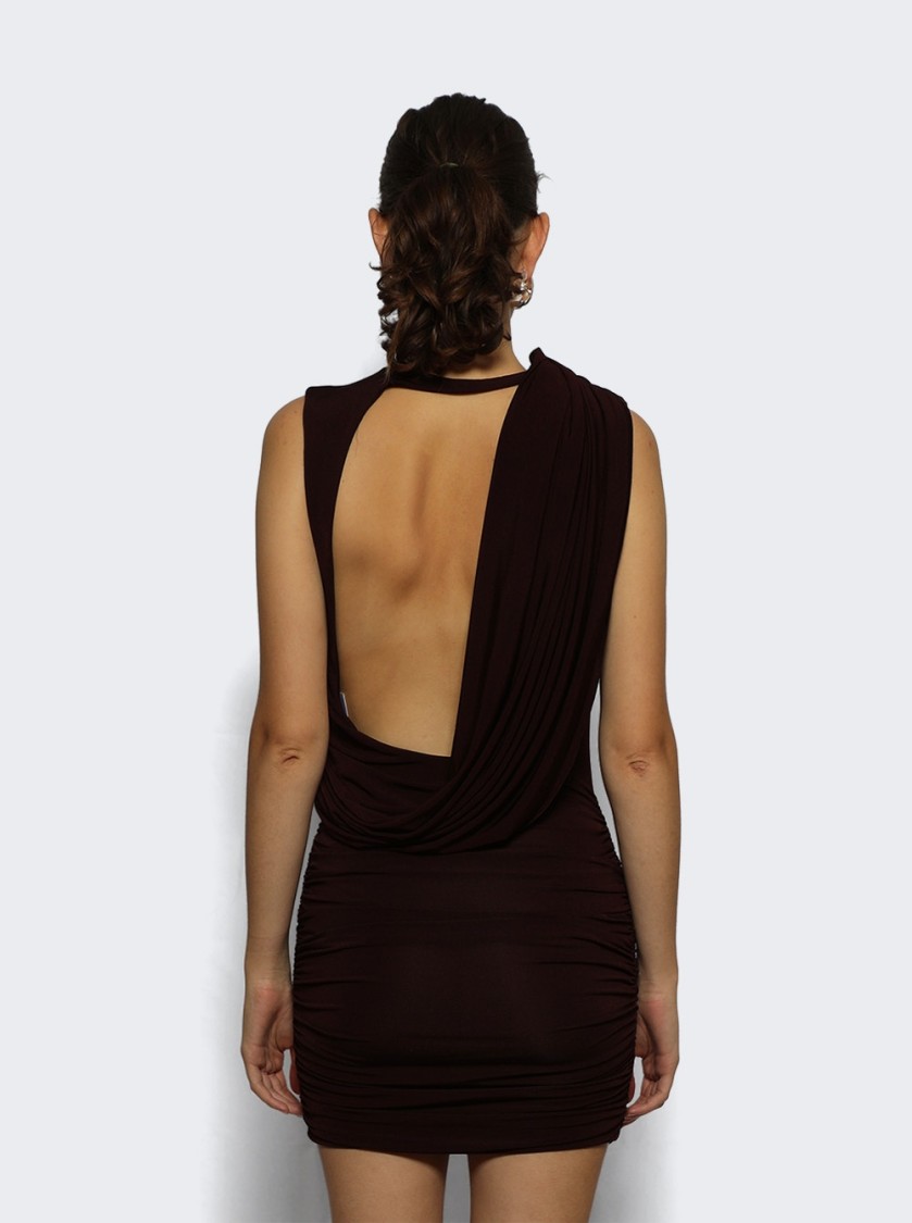 Magda Butrym Asymmetrical Draped Mini Dress Bordeaux In Brown