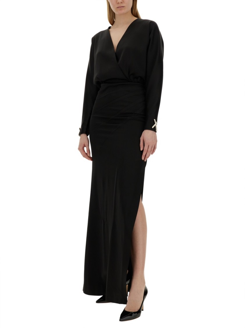 Shop Genny Black Long Dress With Deep V-neckline And High Slit