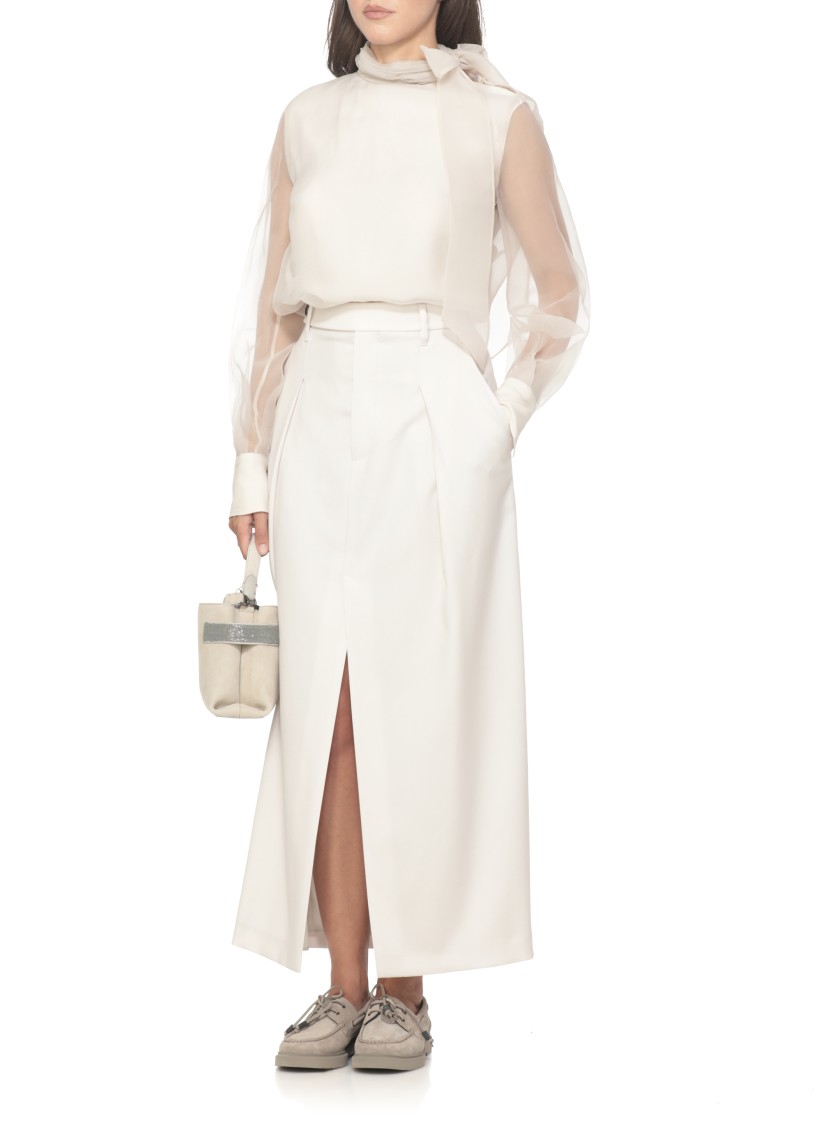Brunello Cucinelli Silk Blouse With Diamond Cut Brass In Neutral