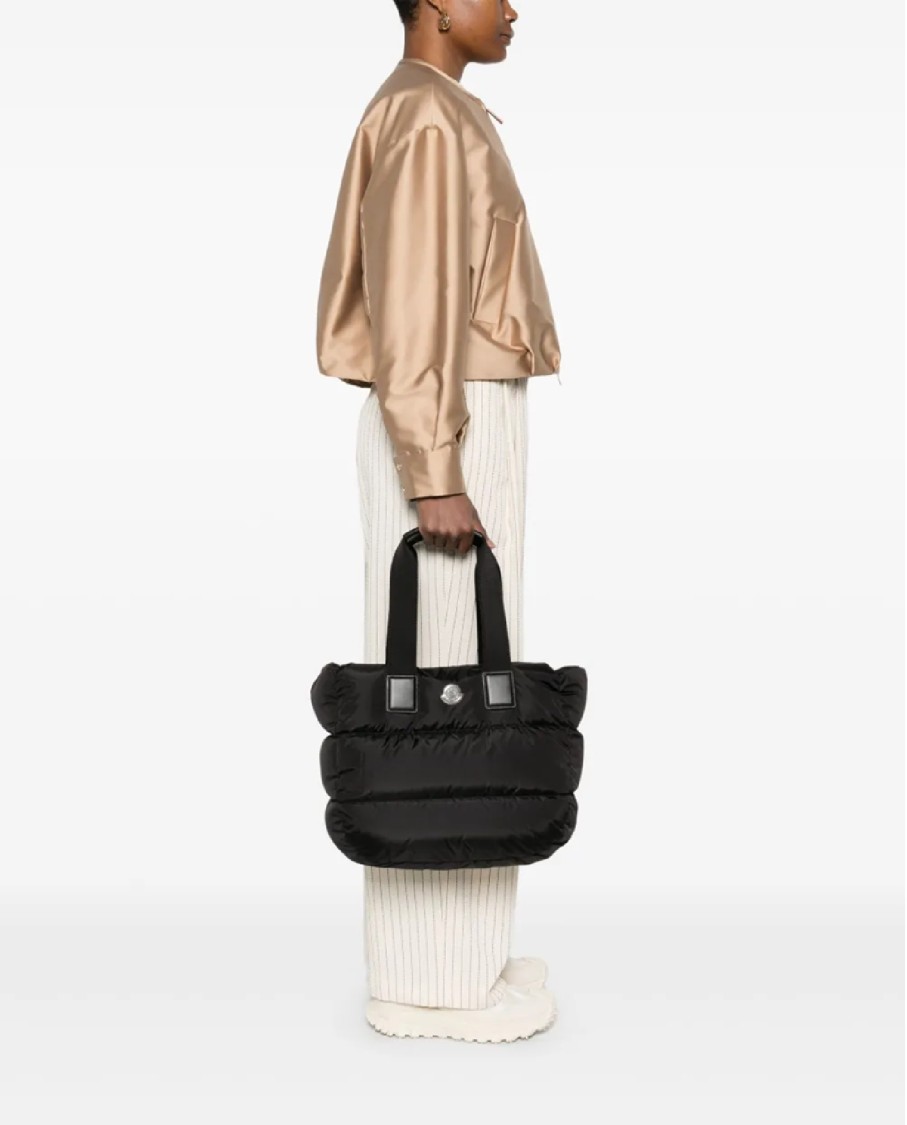 Moncler Puffy Black Tote Bag With Top Zip And Dual Handles In Black