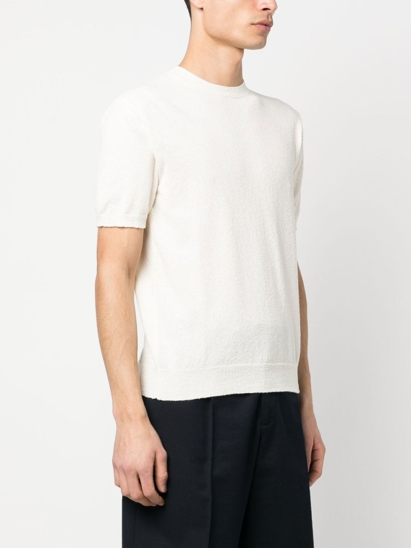 Drumohr Textured Short-sleeve Top With Classic Crew Neckline In White