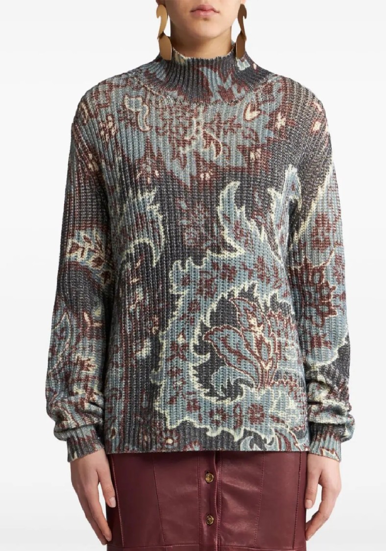 Etro Floral Knit Top With High Neck