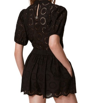 Shop Twinset Twin-set Embroidered Black Shorts With Scalloped Hem
