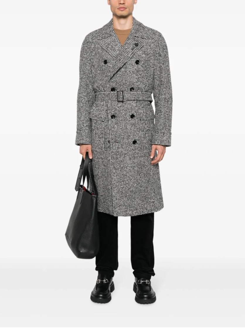 Lardini Double-breasted Coat With Textured Fabric In Gray