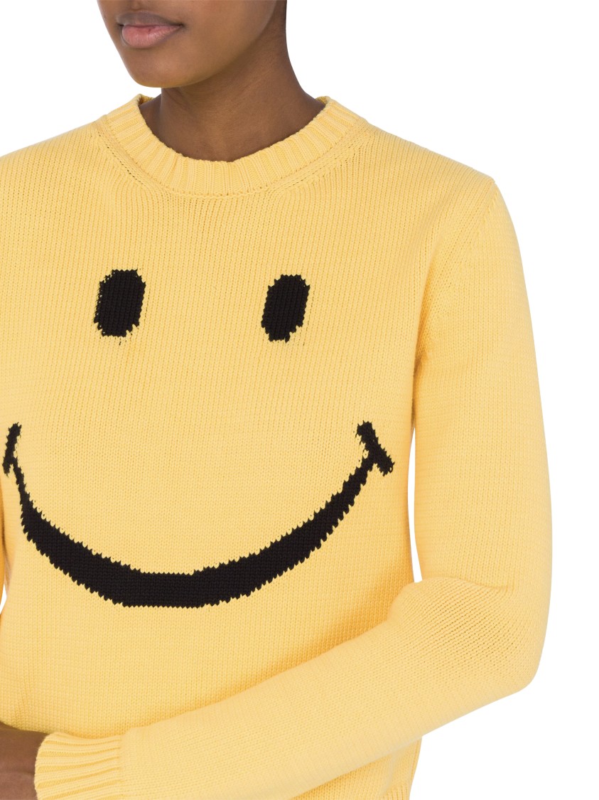 Moschino Smiley Face Knit Sweater In Yellow