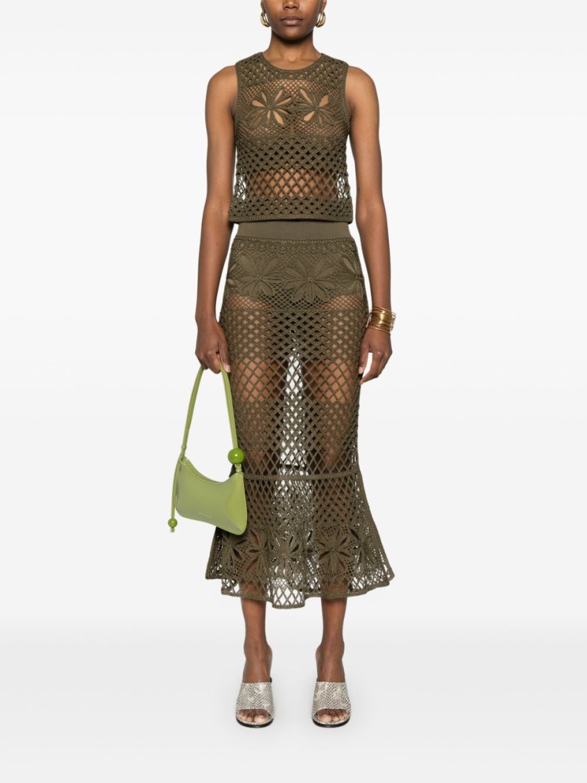 Shop Pinko Embroidered Crochet Midi Skirt With Flared Hem