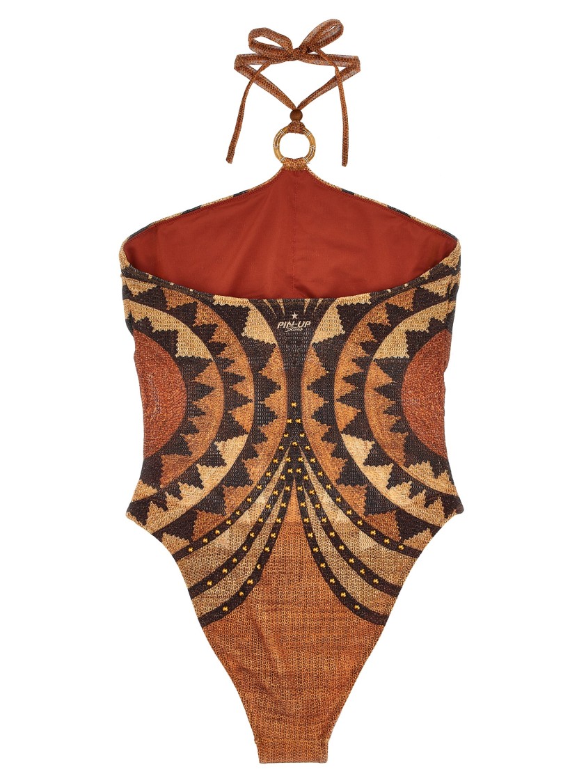 Pin Up Stars Intreccio Africano One-piece Swimsuit In Brown