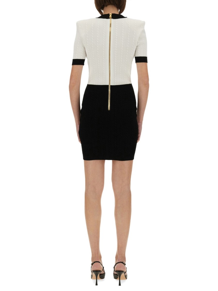 Balmain Colorblock Twisted Cable Knit Sweater Dress