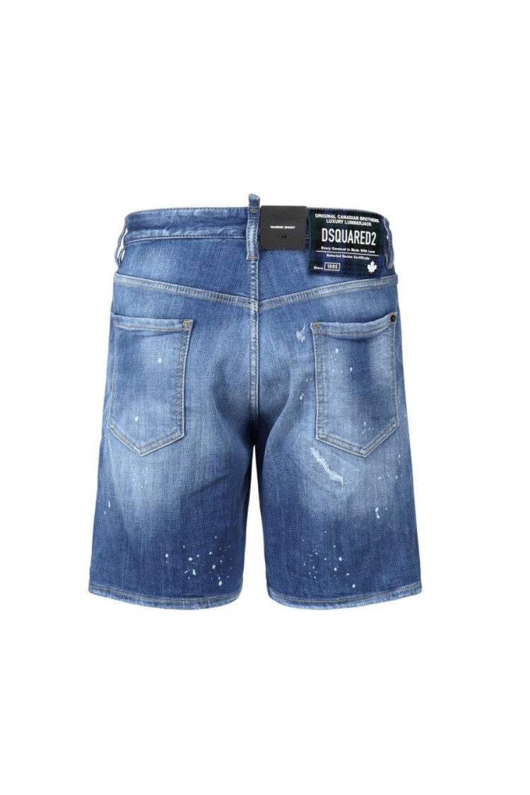 Dsquared2 Blue Shorts With Applied Logo On The Back And Lived Effect In Denim Man In Blue