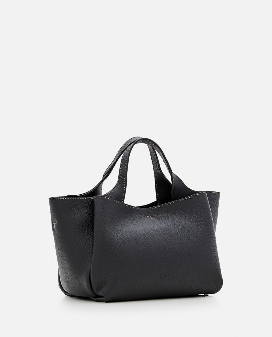 Tod's Mini Leather Tote Bag In Black