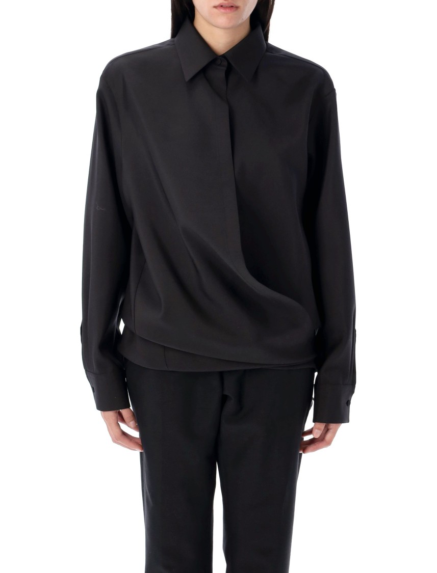 Shop Valentino Techno Light Wool Shirt In Black
