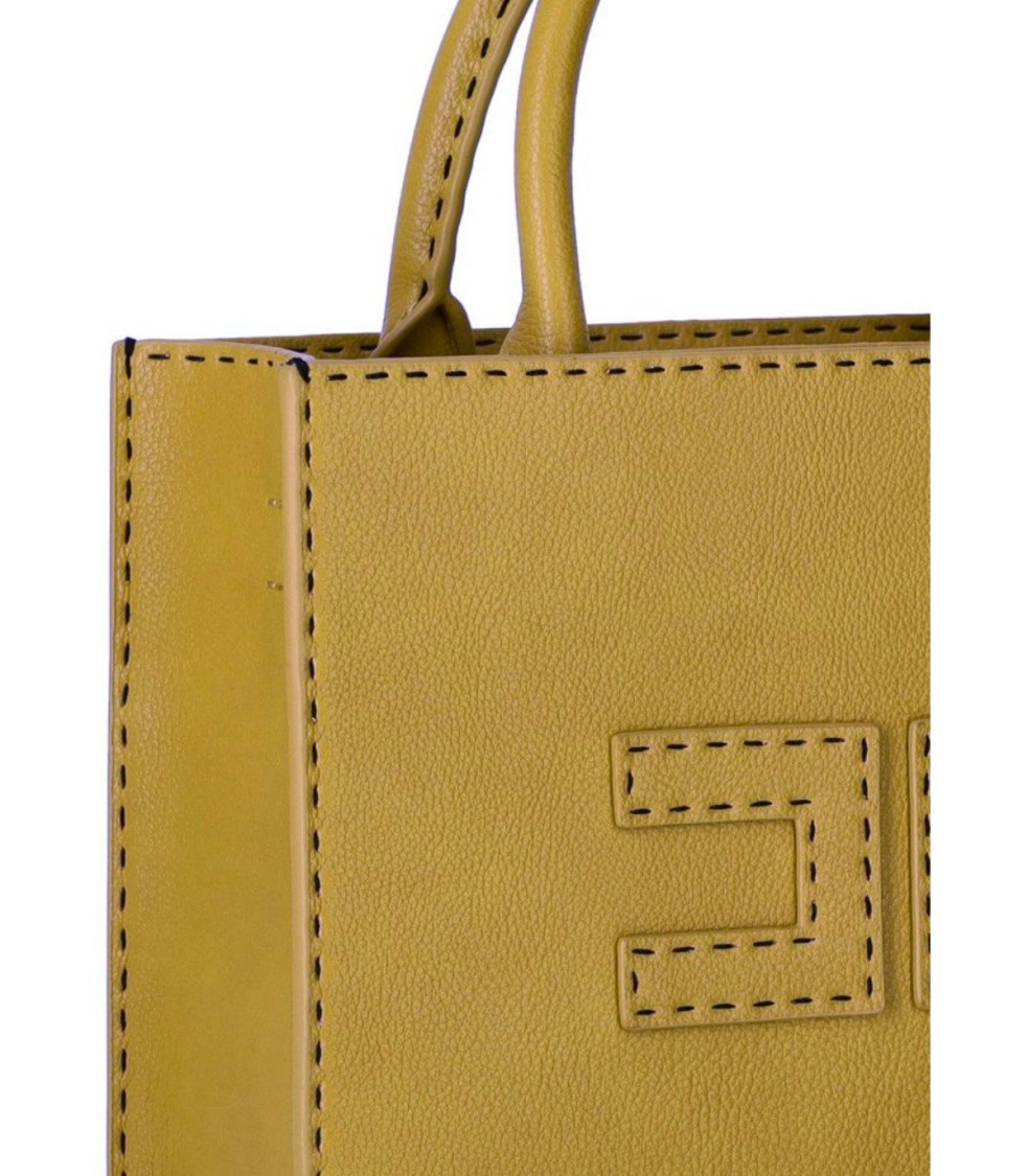 Shop Elisabetta Franchi Curry Pebbled Leather-effect Handbag In Yellow