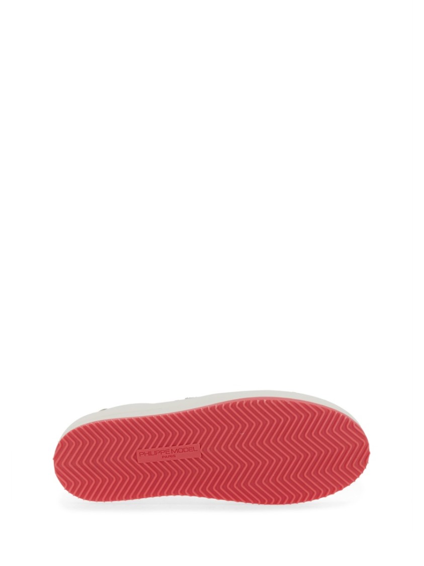 Philippe Model White Sneakers With Contrasting Pink Accents In White