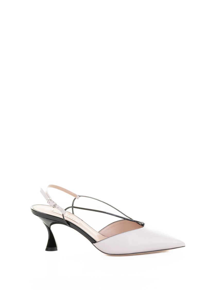 Casadei White Nappa And Patent Leather Slingback Pumps