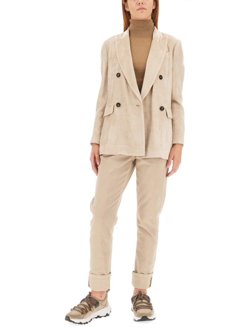 Brunello Cucinelli Hammered Corduroy Blazer With Monili In Neutrals