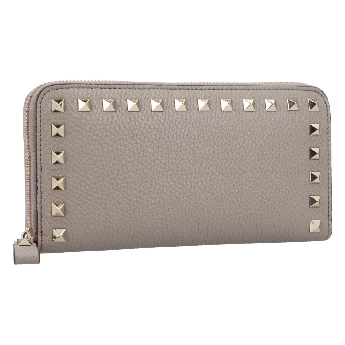 Valentino Rockstud Grey Leather Wallet In Gray