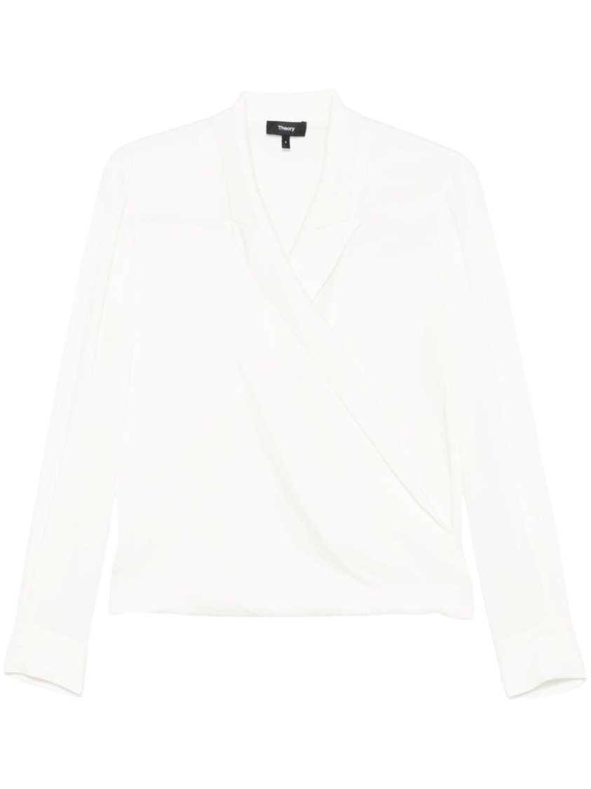 Theory Women's Draped Silk-georgette Blouse In White