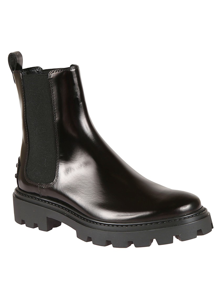 Tod's Polished Leather Ankle Boots In Black