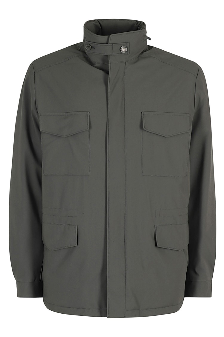 Duno Military Green Field Jacket With High Collar In Green
