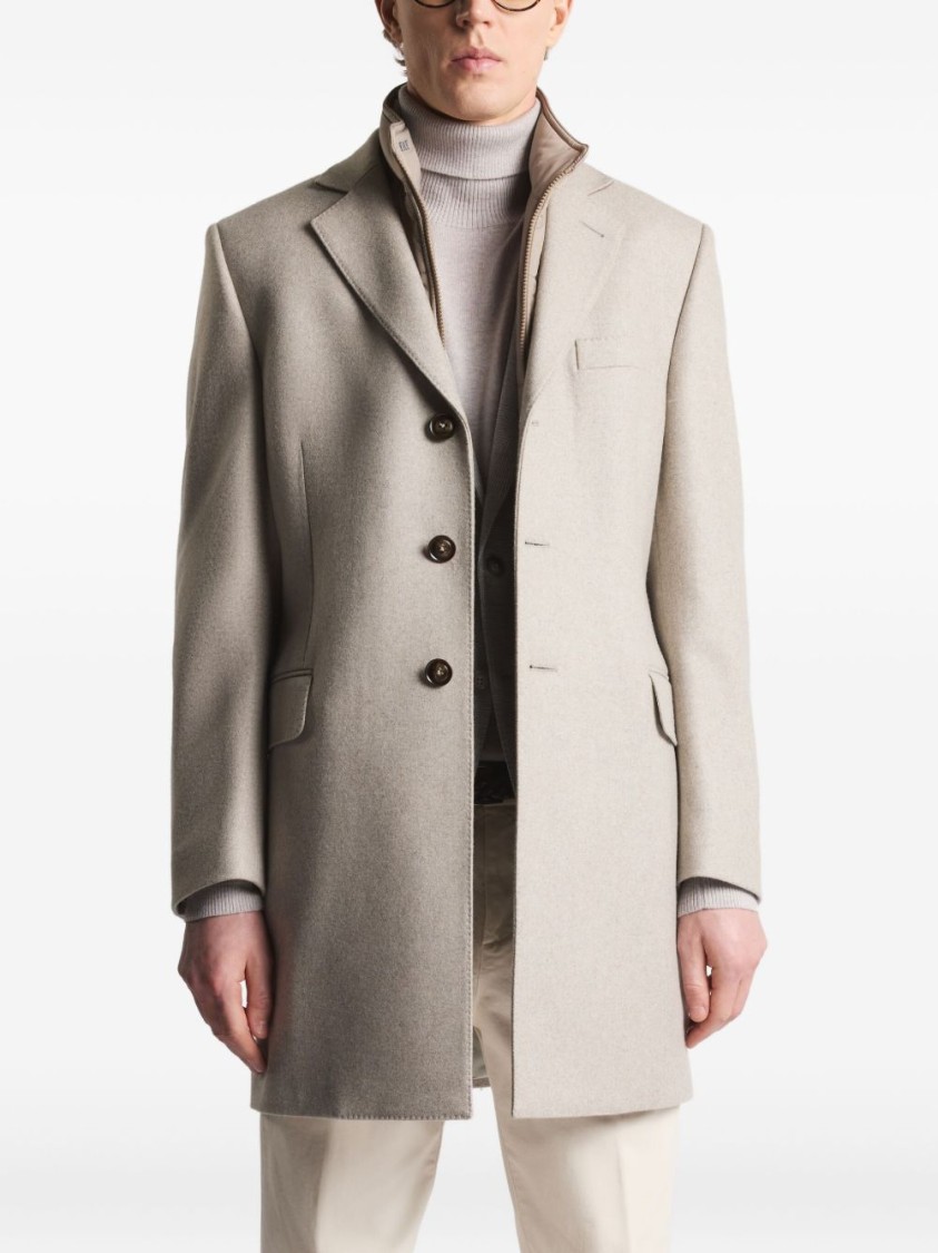 Fay Structured Light Beige Cashmere Coat With Notch Lapels And Flap Pockets In Neutral