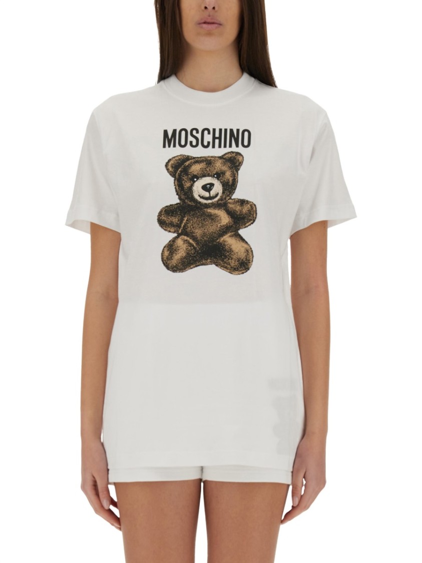 Moschino Logo Printed Cotton Jersey T-shirt In White