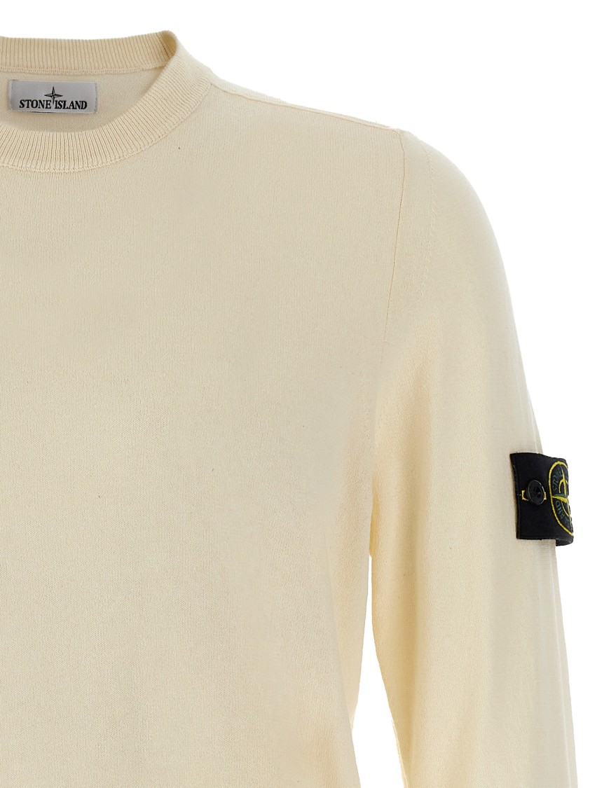 Stone Island High Neck White Sweater With Ribbed Texture And Unique Patch In Neutral
