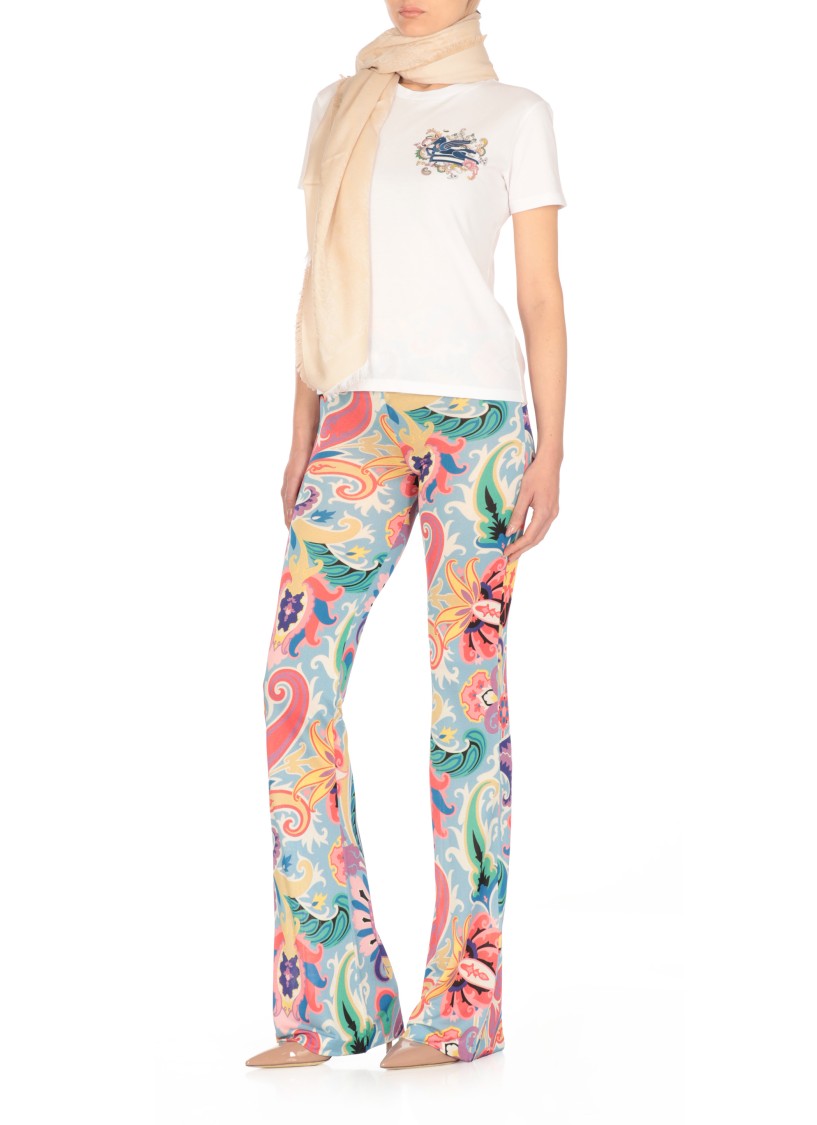 Etro Beige Floral Pattern Cotton Stole In Neutrals
