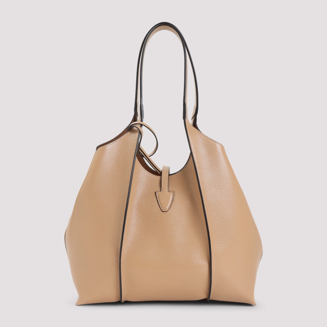 Tod's T Timeless Beige Grained Leather Shoulder Bag In Brown