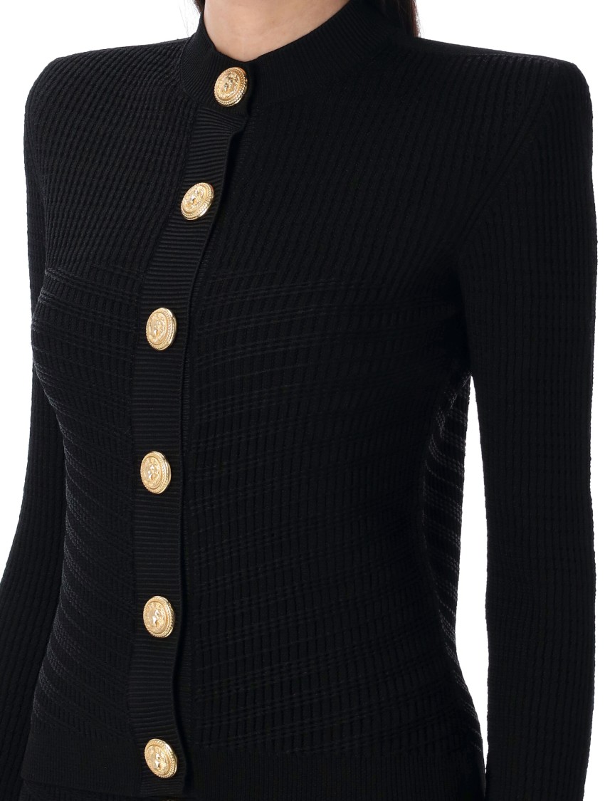 Balmain Knit Cardigan With Structured Shoulders In Black