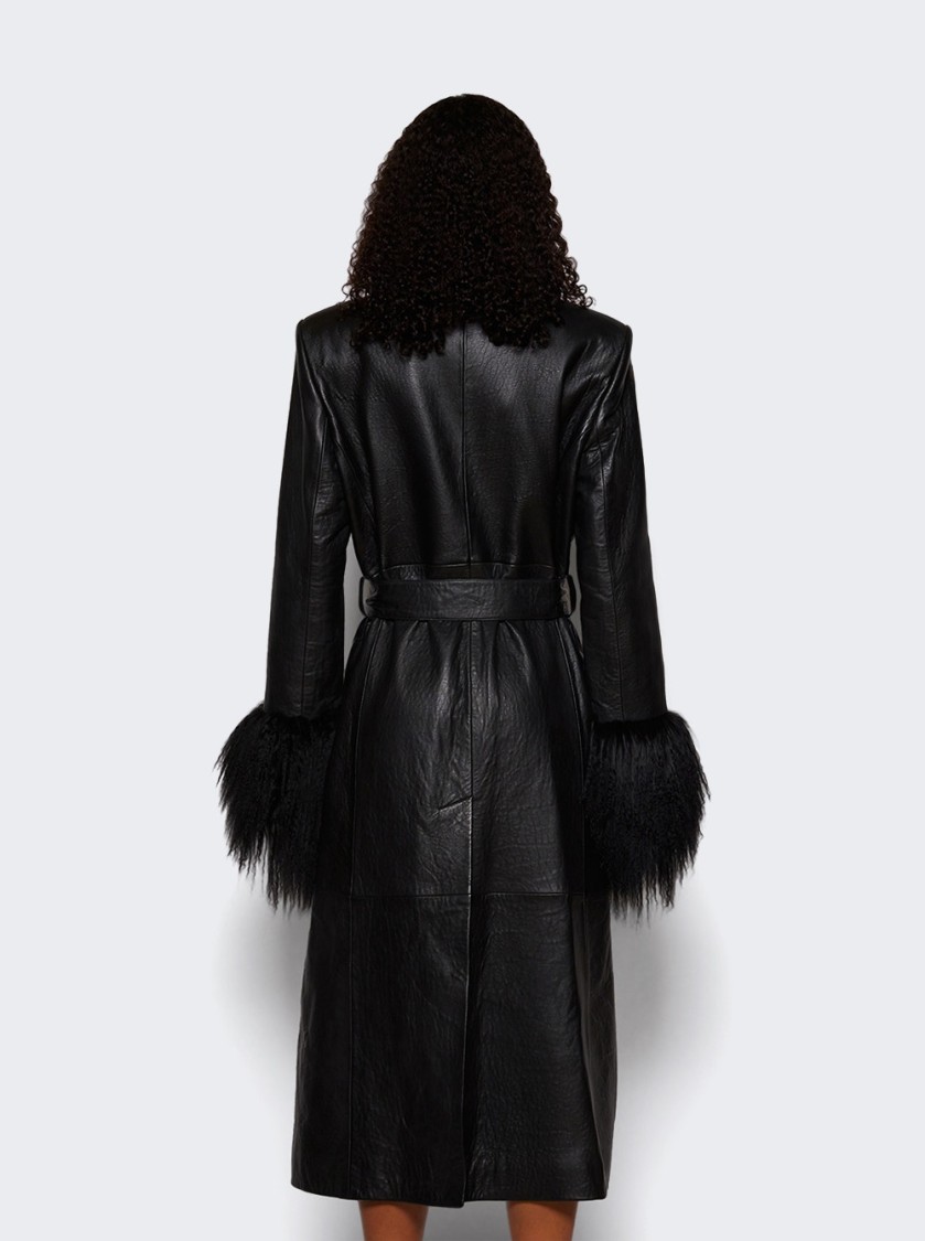 Shop Magda Butrym Longline Leather And Shearling Trim Coat Black