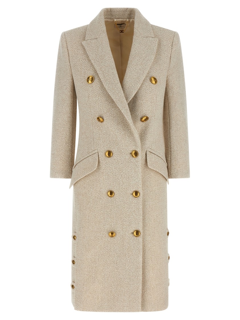 Elisabetta Franchi Double-breasted Coat Coats And Trench Coats White In Neutral