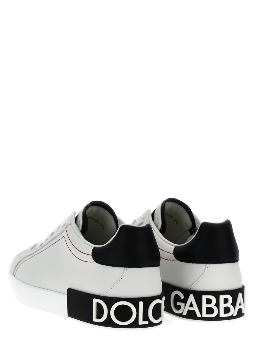 Dolce & Gabbana White Calf Leather Sneakers With Logo Patch And Round Toe In White