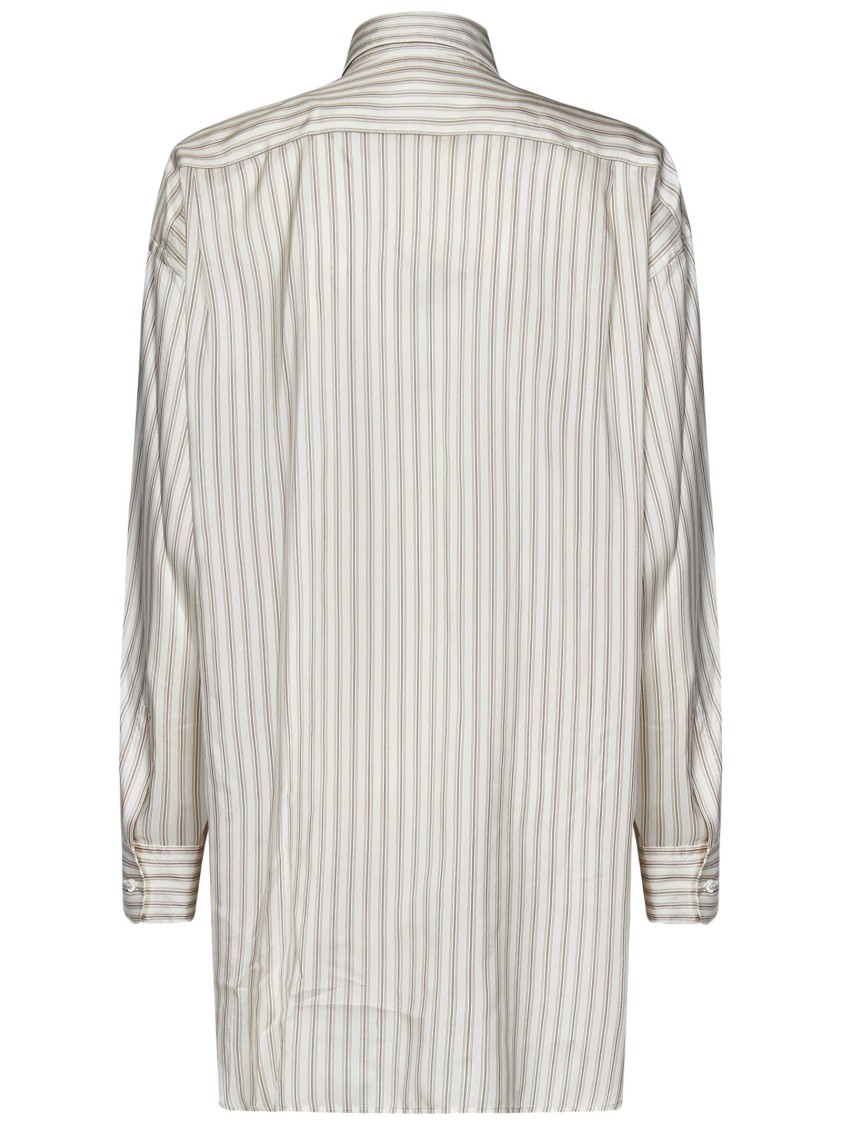 Shop Etro Beige/white Stripes Oversized Silk Shirt