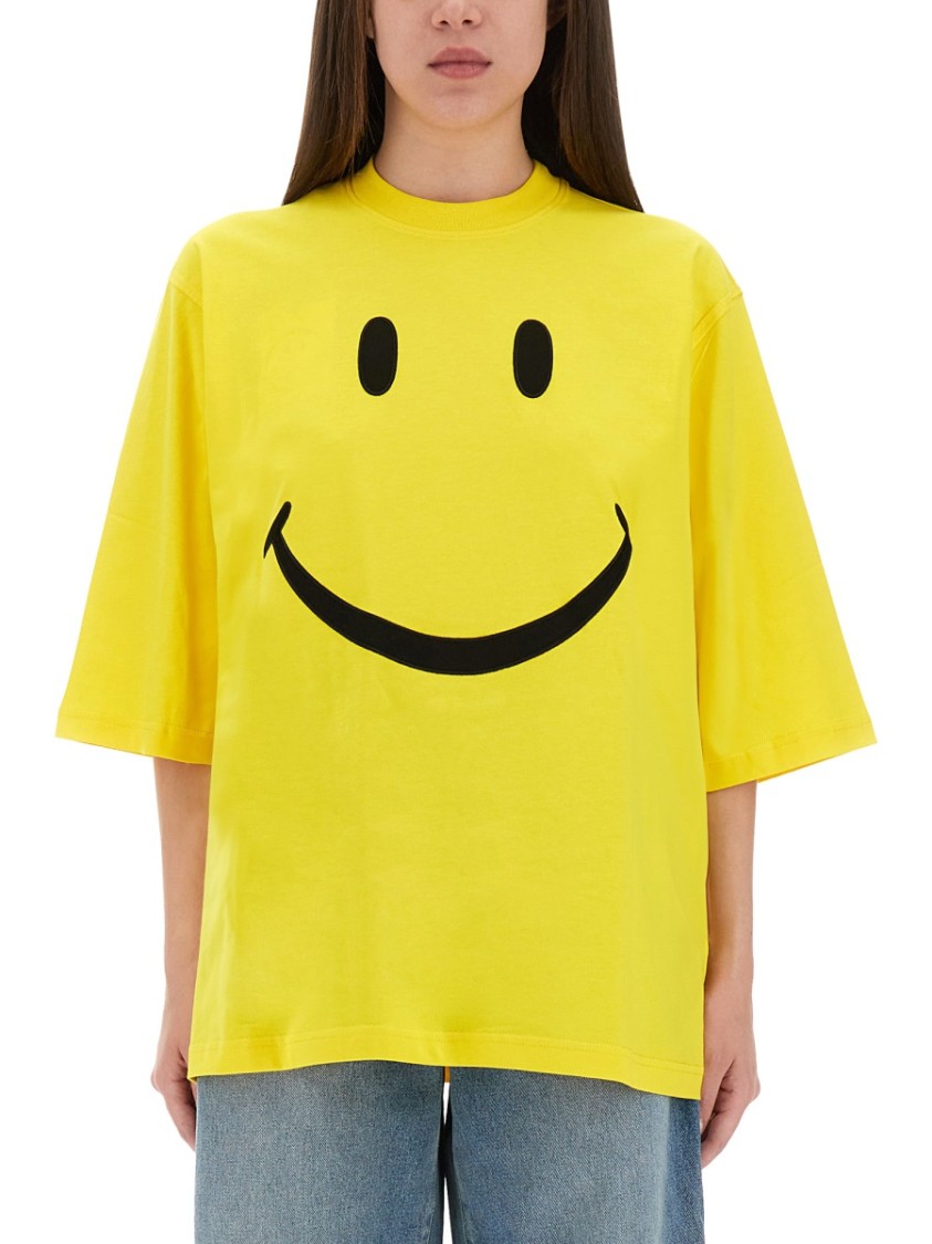 Moschino Relaxed Fit Cotton T-shirt With Cheerful Graphic In Yellow