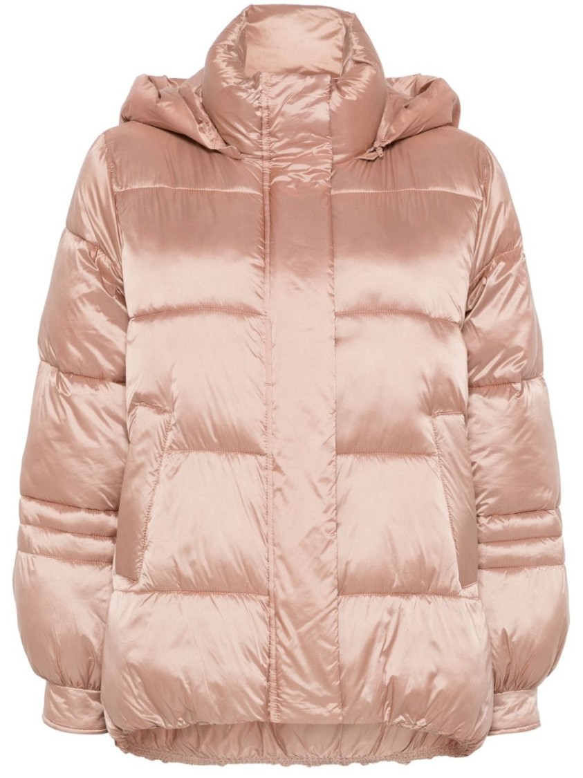Twinset Striped Jacquard Puffer Jacket In Brown