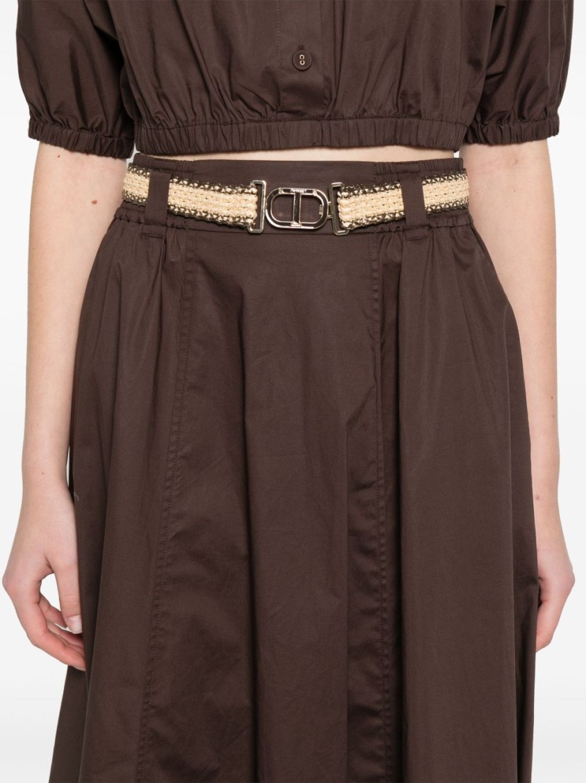 TWINSET TWIN-SET FLOWING MIDI SKIRT WITH FITTED WAIST AND DECORATIVE BELT