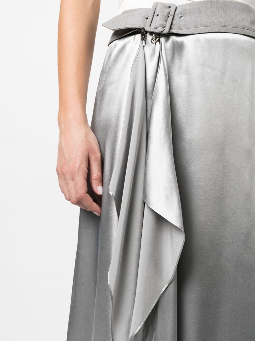 Fendi Asymmetrical Grey Skirt With Draped Detail In Metallic