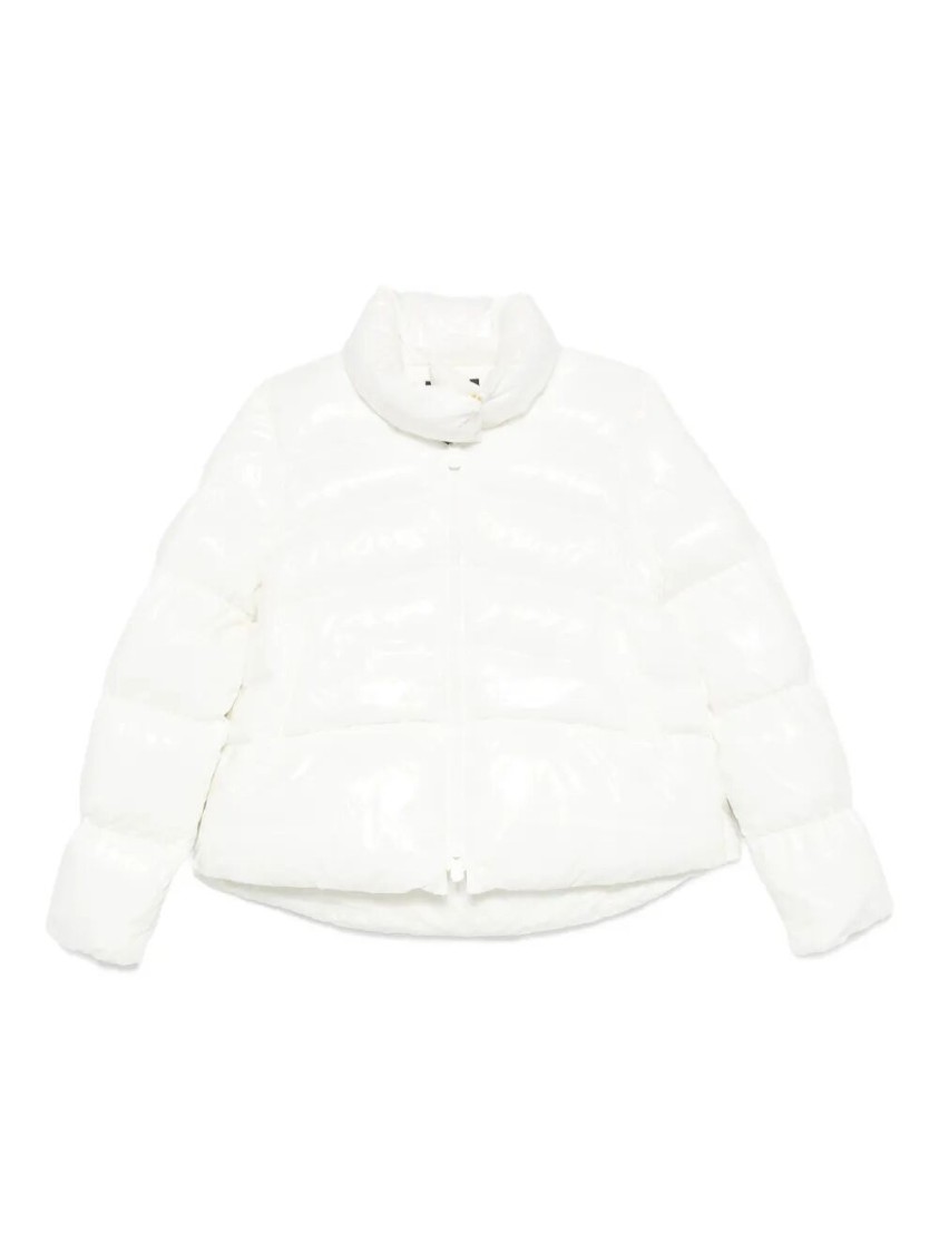 Pinko Puffy White Down Coat With Glossy Finish And High Collar In White