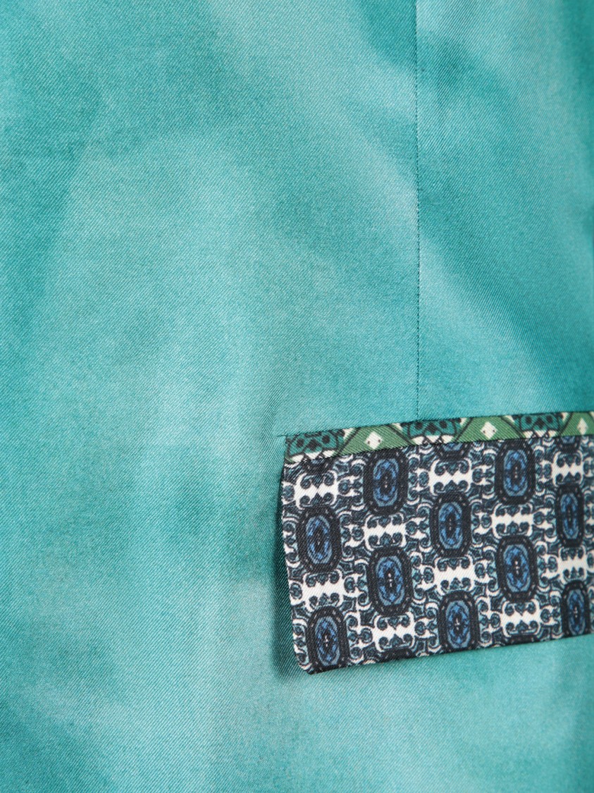 Shop Pierre-louis Mascia Patterned Blue Outerwear With Shawl Collar In Green