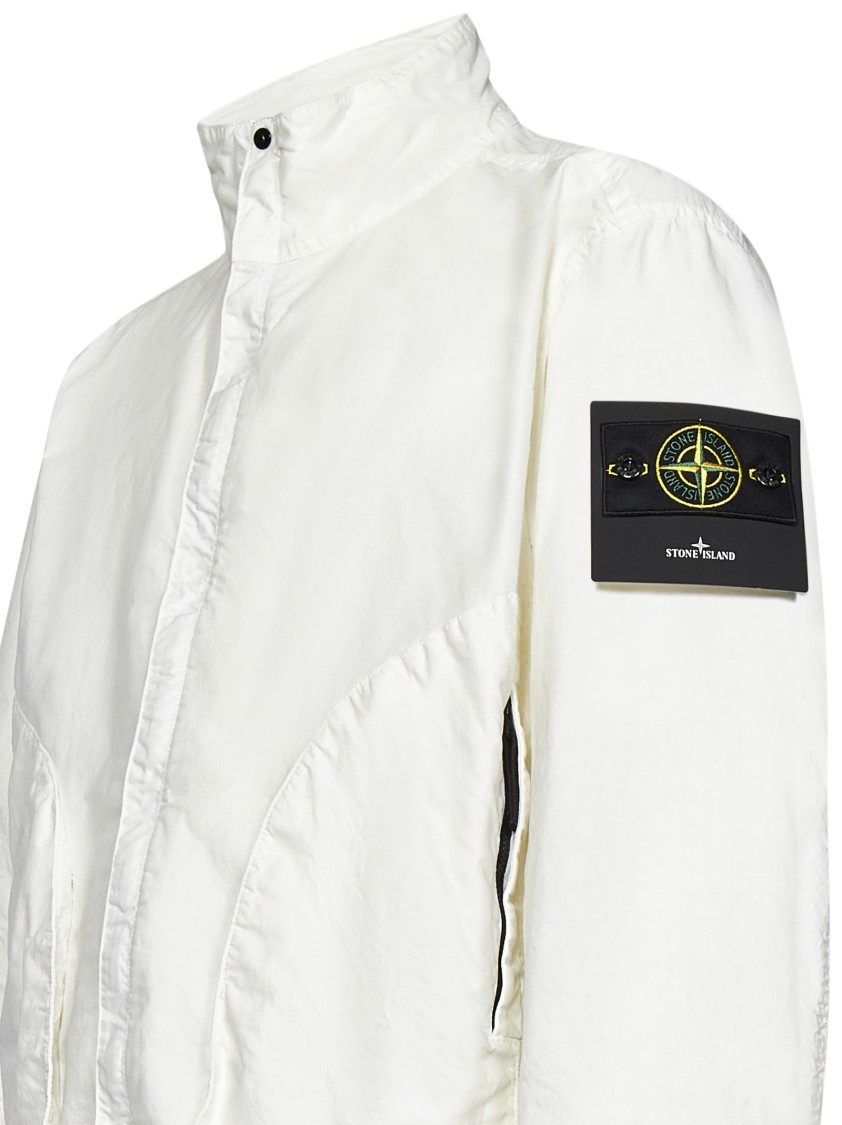 Stone Island White Jacket With Logo Patch And Contrasting Details In White