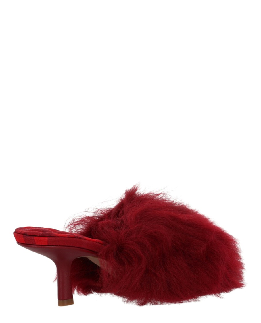 Burberry Minnie 65mm Heel Open-toe Shearling Sandals In Red