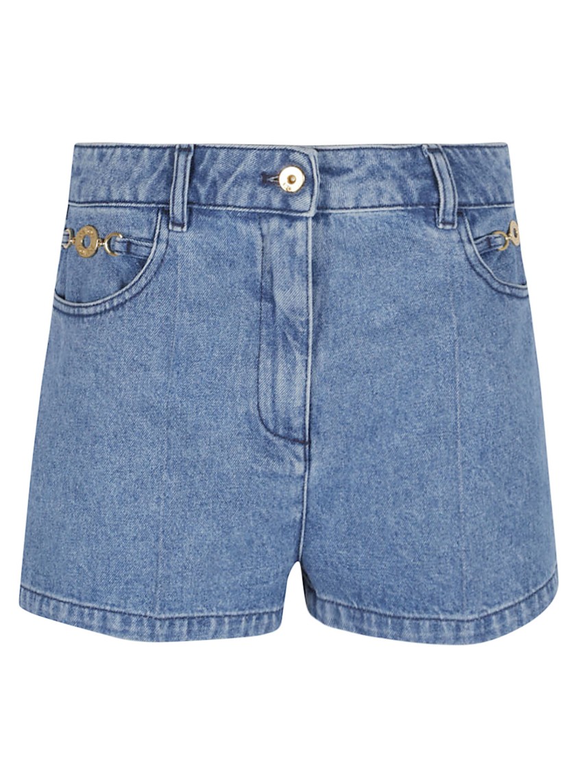 Patou High Waist Denim Shorts With V-shaped Seam