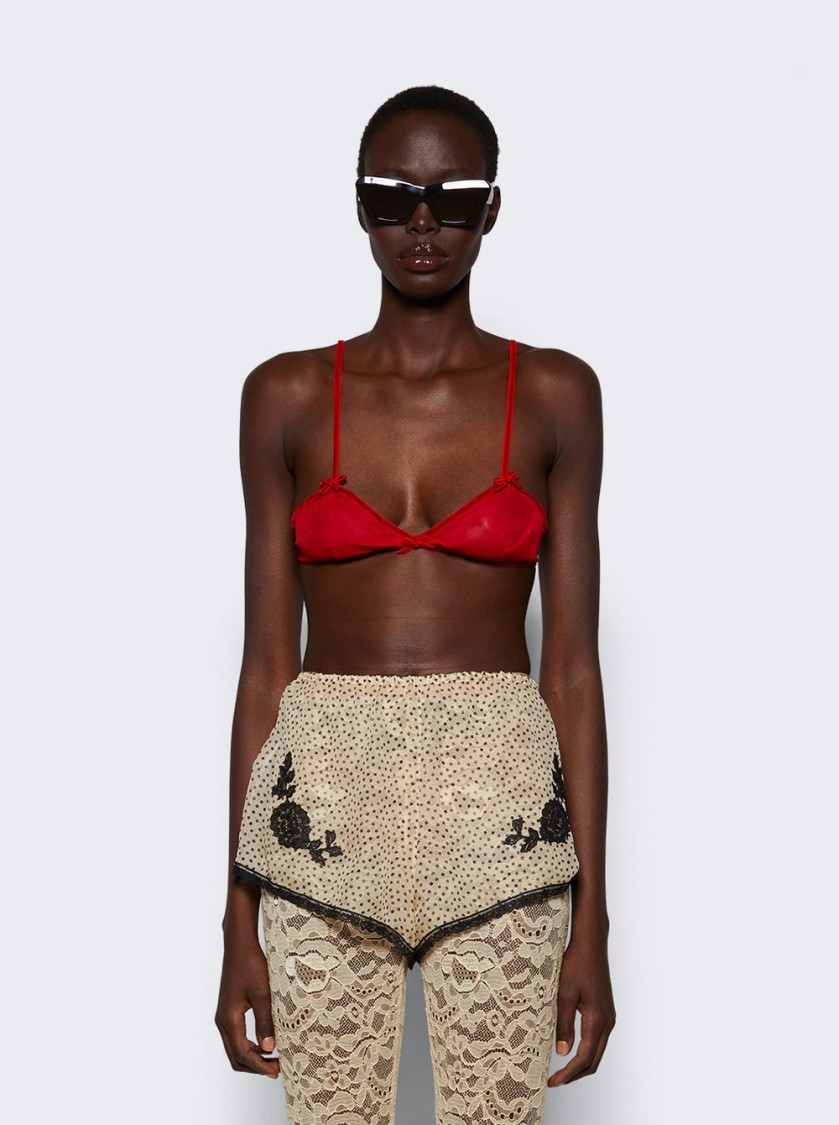 Valentino Silk Red Bra With Bow Detailing And Adjustable Straps
