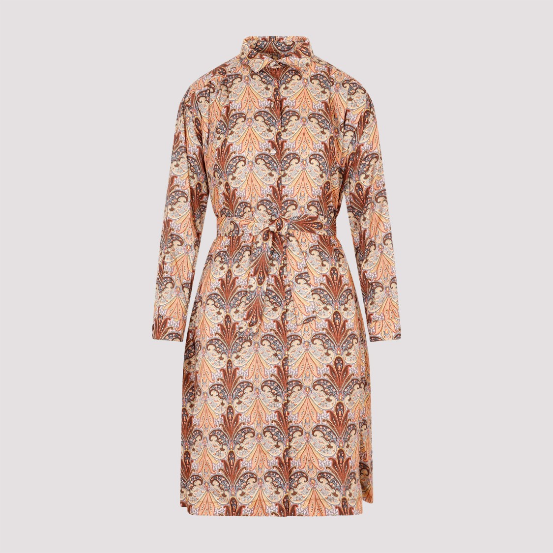 ETRO ETRO BROWN WOOL AND SILK PRINTED SHIRT DRESS