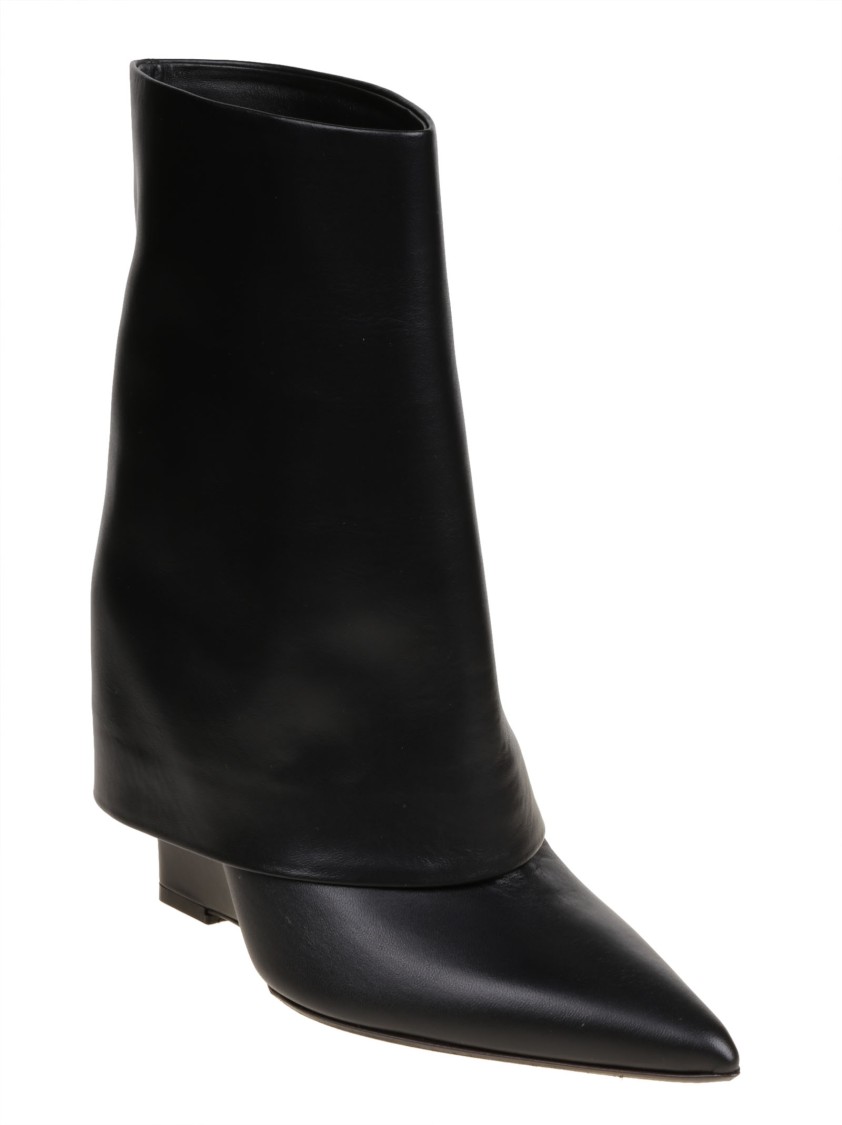 Sergio Levantesi Pointed Toe Black Leather Ankle Boot In Black