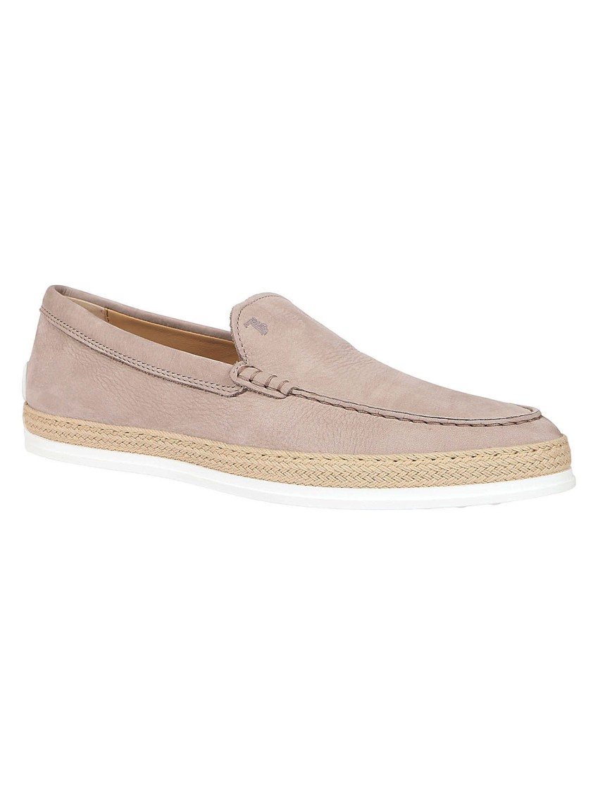Tod's Slip-on Leather Moccasin Shoes With Woven Jute Detailing In Neutral